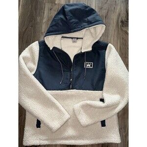 HURLEY Bone/navy HALF ZIP SHERPA ANORAK HOODIE SHIRT JACKET MENS S